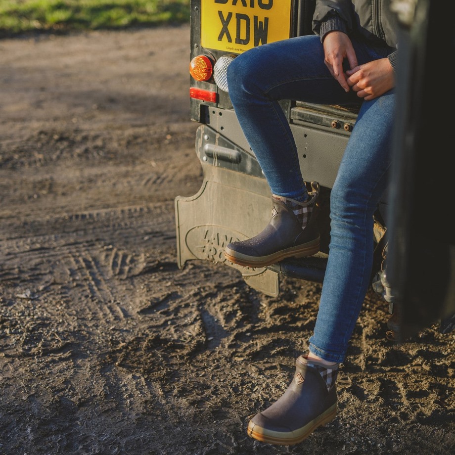 Muckboot Brun Plaid Print Kvinders Muck Originals Pull-on Ankelstøvler